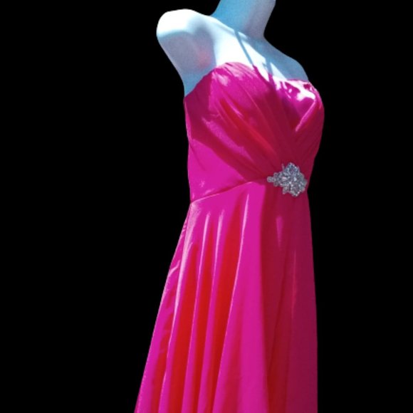 BARBLE CORE CHATEAU Bright Pink Fit and Flare Hi Low Strapless Dress 7 8 NEW NWT - Picture 2 of 4
